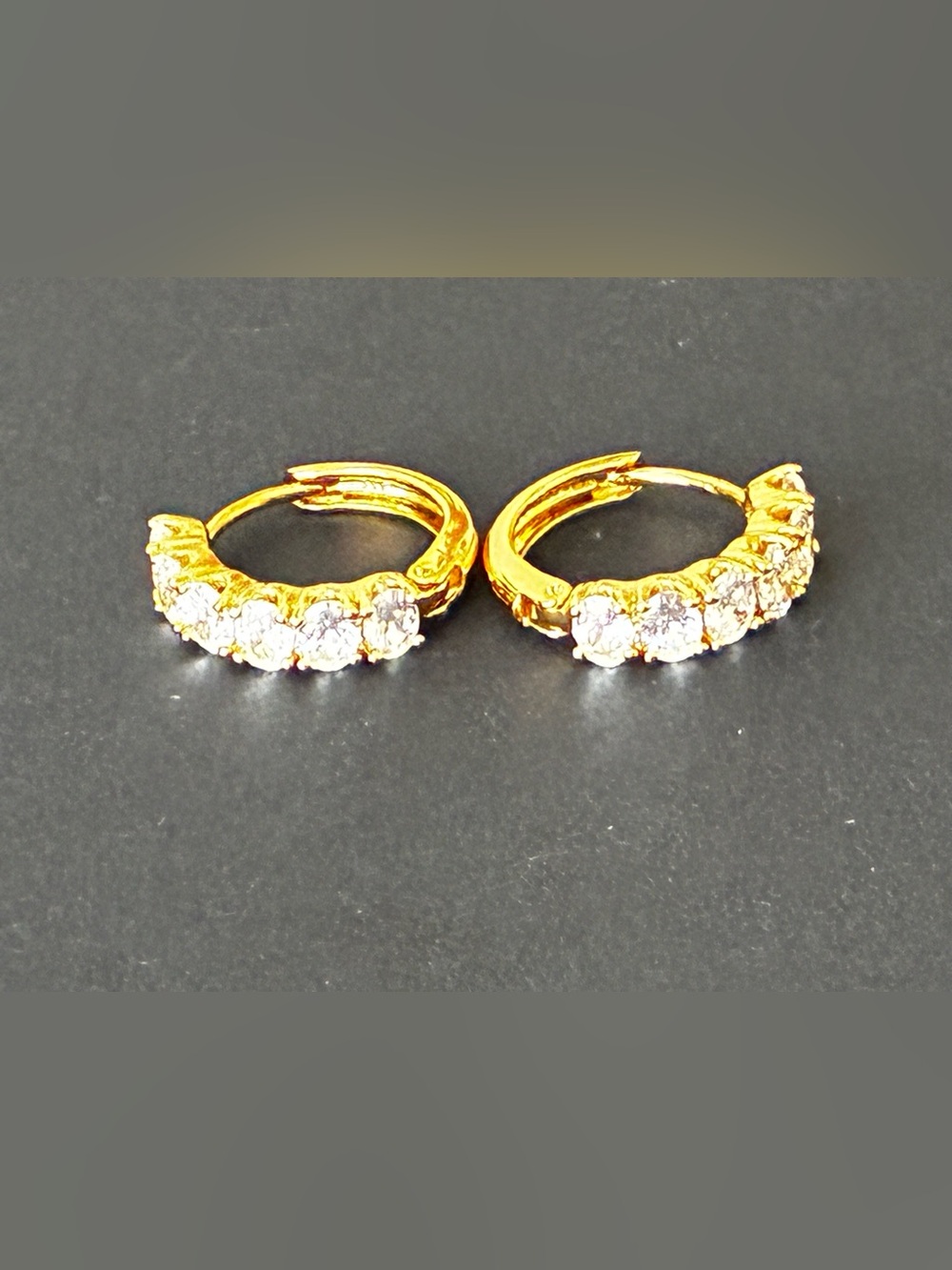 Gold Tone Hoop Earrings with  Clear Crystals - Women Jewelry